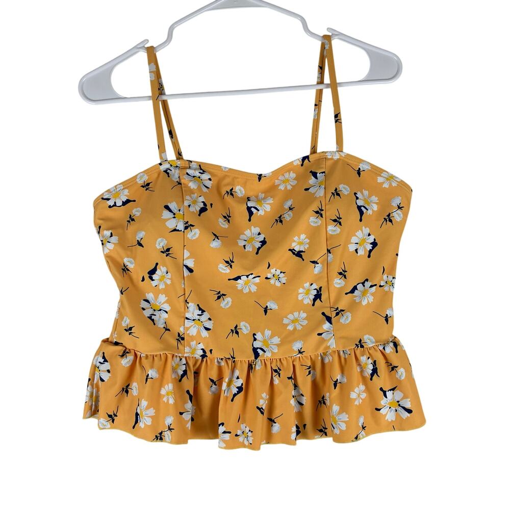 Sweetheart Babydoll Crop Swim Tank Top Peplum Womens Large Floral Flutter Padded